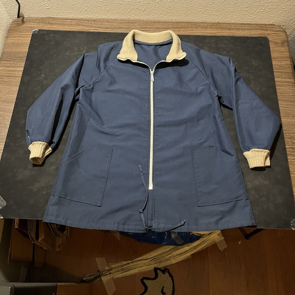 Vintage 1950s Corduroy Jacket Rockabilly Blue Cotton Chore Zip Front Coat Light